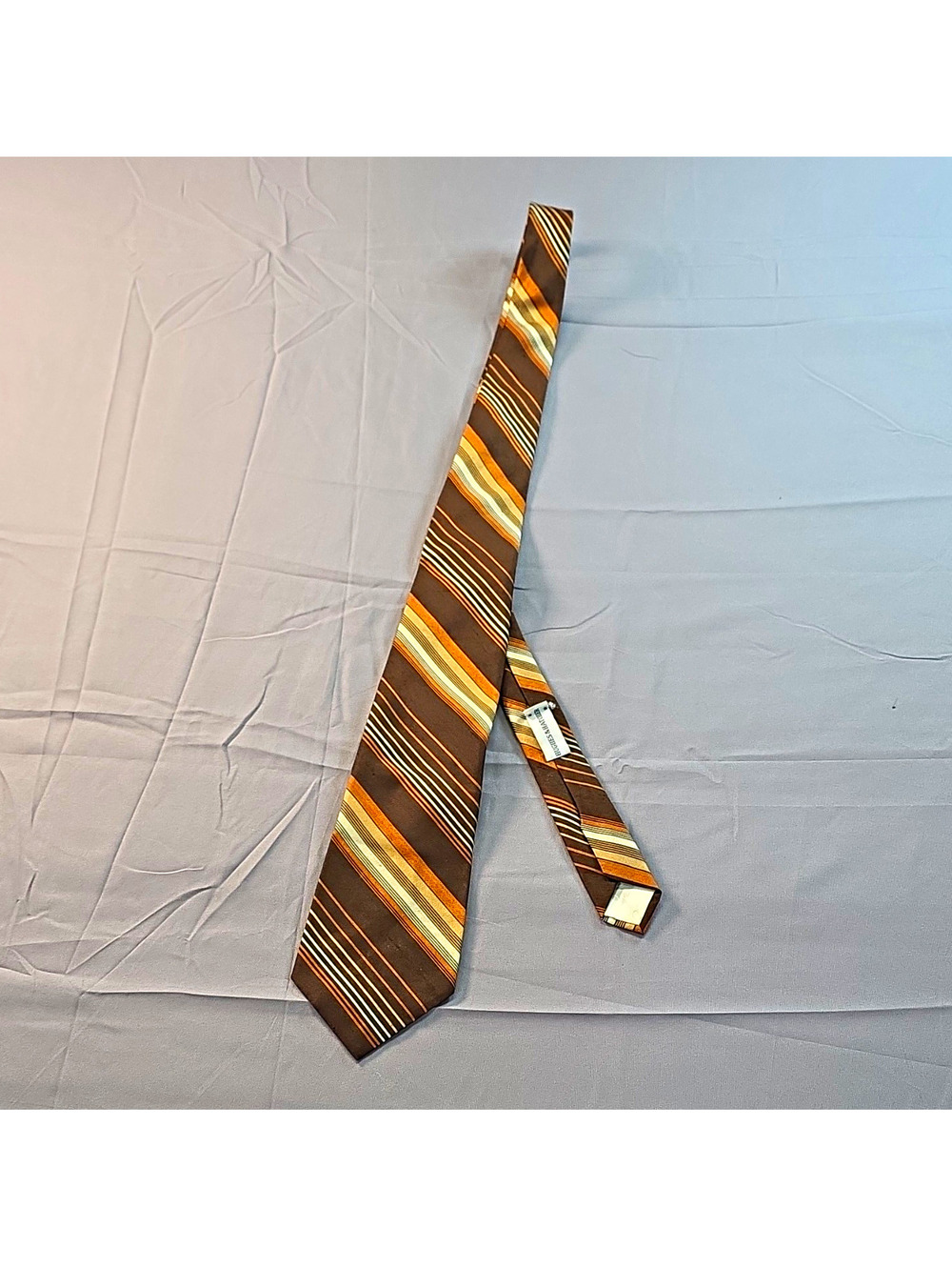 Vintage Christian Dior Striped Woven Silk Tie Brown Tan Orange Cream